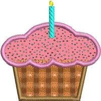 Birthday Cupcake with Candle Applique Machine Embroidery Design - Embroidery Designs By AVI