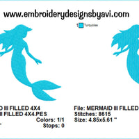 Mermaid III Silhouette Shadow Machine Embroidery Designs 4x4 & 5x7 Instant Download Sale