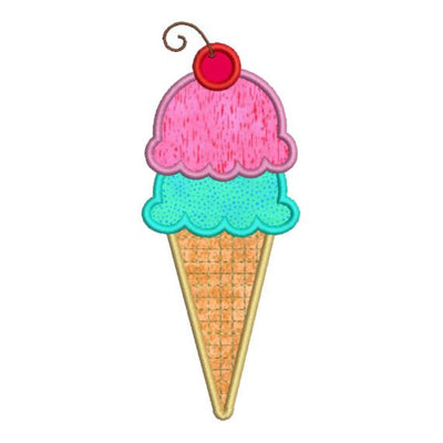 Applique Ice Cream Cone Double Scoop and Cherry Machine Embroidery Design - Embroidery Designs By AVI