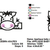 Zoo Baby Zebra Applique Machine Embroidery Design - Embroidery Designs By AVI