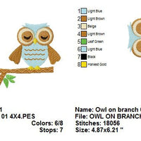 Owl sleeping on tree branch Machine Embroidery Design - Embroidery Designs By AVI