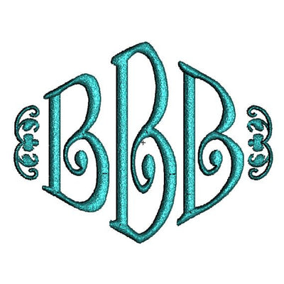 Curly Diamond 3 Three Letter Machine Embroidery Monogram Fonts Designs Set - Embroidery Designs By AVI