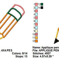 Pencil School Office Teacher Applique Machine Embroidery Design - Embroidery Designs By AVI