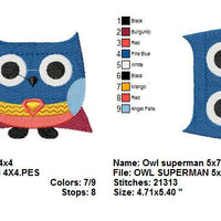 Owl Superhero Superman Super Man Halloween Machine Embroidery Design - Embroidery Designs By AVI