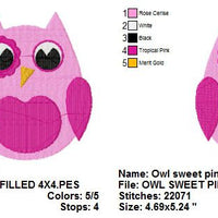 Sweet Owl with fill Machine Embroidery Design - Embroidery Designs By AVI