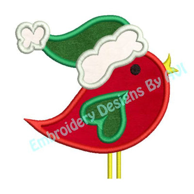 Applique Christmas Bird Santa Hat Embroidery Design - Embroidery Designs By AVI