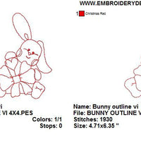 Free Baby Bunny Rabbit VI with Bow Redwork Outline Machine Embroidery Design - Embroidery Designs By AVI