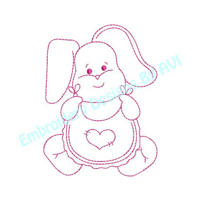 Baby Bunny Rabbit VII Heart Bib Redwork Outline Machine Embroidery Design - Embroidery Designs By AVI