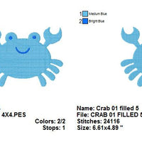 Cute Crab with fill Machine Embroidery Design - Embroidery Designs By AVI