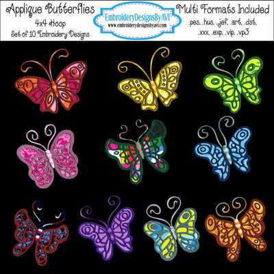 Applique Butterfly Butterflies Embroidery Designs Set