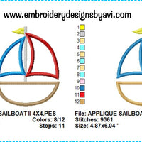 Sailboat Sail Boat Applique Machine Embroidery Design Charts