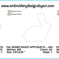 Bunny Rabbit Raggy Applique Machine Embroidery Design Chart