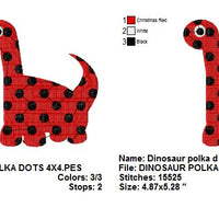 Dinosaur with Polka Dots polkadots Machine Embroidery Designs 4x4 & 5x7 Instant Download Sale