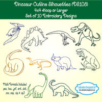 Dinosaur Outline Silhouette Embroidery Design Set Download