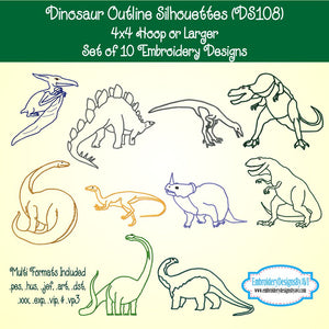 Dinosaur Outline Silhouette Embroidery Design Set Download