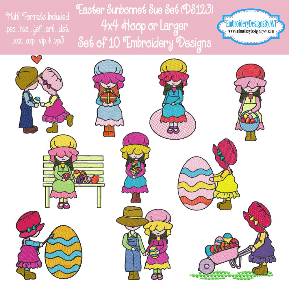 Easter Sunbonnet Sue Machine Embroidery Designs Set Download