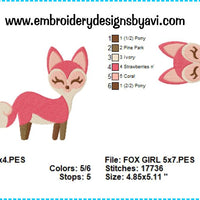 Fox girl embroidery design chart