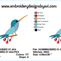 Hummingbird Bird Machine Embroidery Design