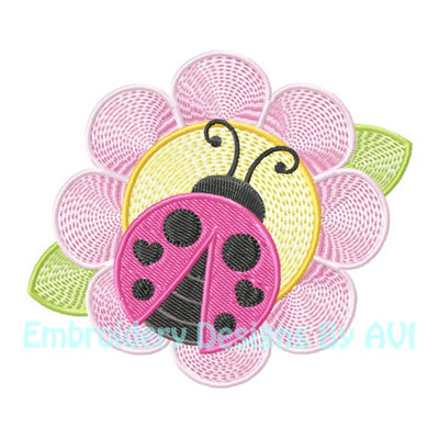 Ladybug lady bug on flower embroidery design download