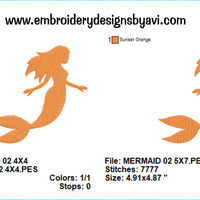 Mermaid II Silhouette Shadow Machine Embroidery Designs 4x4 & 5x7 Instant Download Sale