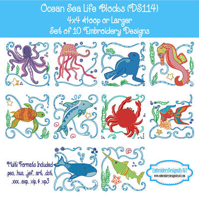 Ocean Sea Life Embroidery Design Set Download