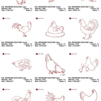 Redwork rooster embroidery designs charts