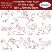 Redwork rooster embroidery designs