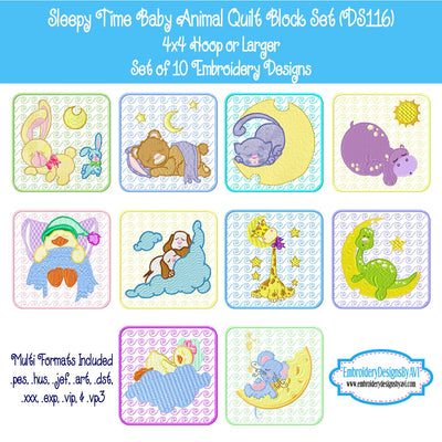 Baby Animal Quilt Block Embroidery Design Set Download