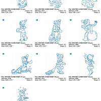 Winter Sunbonnet Sue Bluework Redwork Machine Embroidery Designs Set of 10 - Embroidery Designs By AVI