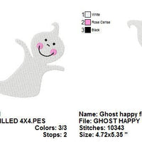 Cute Happy Ghost Halloween Embroidery Design - Embroidery Designs By AVI