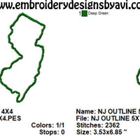 New Jersey State Outline Machine Embroidery Design - Embroidery Designs By AVI