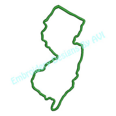 New Jersey State Outline Machine Embroidery Design - Embroidery Designs By AVI