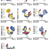 Colorful Roosters Machine Embroidery Designs - Set of 10 Instant Download Sale