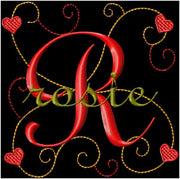Valentine Swirls Curly Heart Machine Embroidery Alphabet Monogram Fonts Designs Instant Download Sale