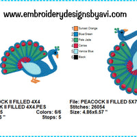 Peacock Bird with fill Machine Embroidery Design 4x4 and 5x7 Instant Download