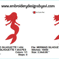 Mermaid 1 Silhouette Shadow Machine Embroidery Designs 4x4 & 5x7 Instant Download Sale