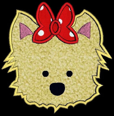 Yorkie Puppy Dog Face with Bow Applique Machine Embroidery Design - Embroidery Designs By AVI
