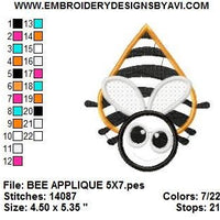 Big Eyed Bee Applique Machine Embroidery Design - Embroidery Designs By AVI