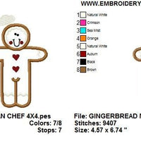 Gingerbread Man Chef Applique Machine Embroidery Design - Embroidery Designs By AVI