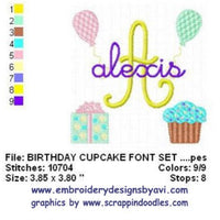 Birthday Cupcake Present Balloons Machine Embroidery Monogram Fonts Design Set - Embroidery Designs By AVI
