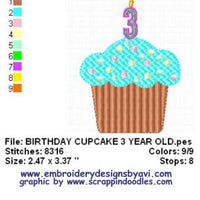 Birthday Cupcake with Candle Numbers Machine Embroidery Designs Set - Embroidery Designs By AVI