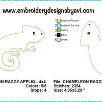 Chameleon Lizard Raggy Applique Outline Silhouette Machine Embroidery Designs 4x4 & 5x7 Instant Download Sale