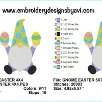 Gnome Easter Egg Machine Embroidery Designs 4x4 & 5x7 Instant Download Sale