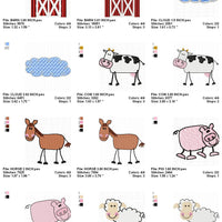 Stick Farm Animal Cow Pig Horse Sheep Barn Tractor Machine Embroidery Designs Set - Embroidery Designs By AVI
