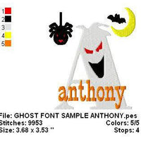Halloween Ghost Spider Moon Bat Machine Embroidery Monogram Fonts Designs Set - Embroidery Designs By AVI