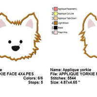 Yorkie Puppy Dog Face Applique Machine Embroidery Design - Embroidery Designs By AVI