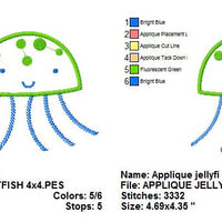 Applique Jellyfish Jelly Fish 01 Machine Embroidery Design - Embroidery Designs By AVI