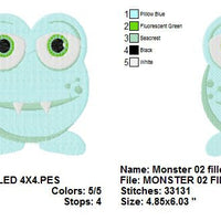 Cute Little Monster II Filled Machine Embroidery Design - Embroidery Designs By AVI