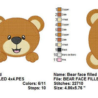 Cute Bear Face Filled Machine Embroidery Design - Embroidery Designs By AVI