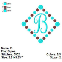 Diamond Polka Dot Script 1 One Single Letter Machine Embroidery Monogram Fonts Set - Embroidery Designs By AVI